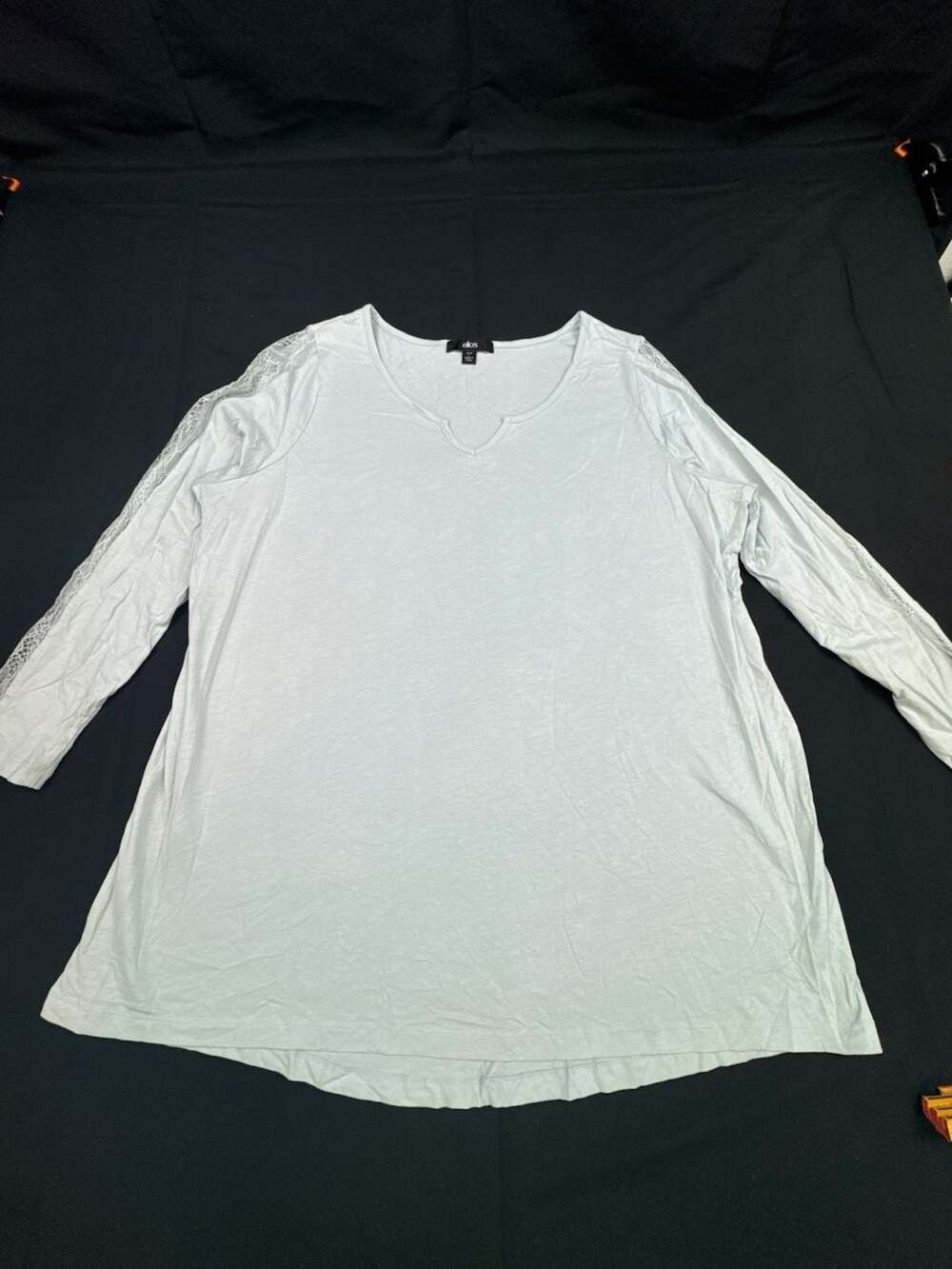 ellos Long Sleeve Lace Trim Top Size 18/20 Light Blue V-Neck Tunic